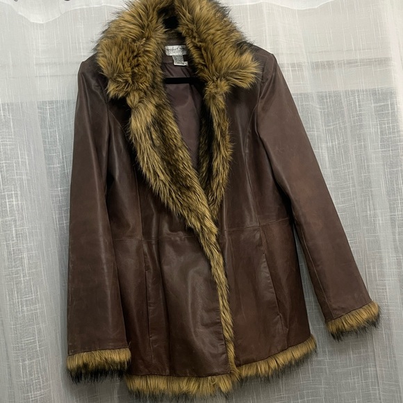 Vintage Newport News brown leather faux fur penny lane coat size Large - Picture 14 of 15